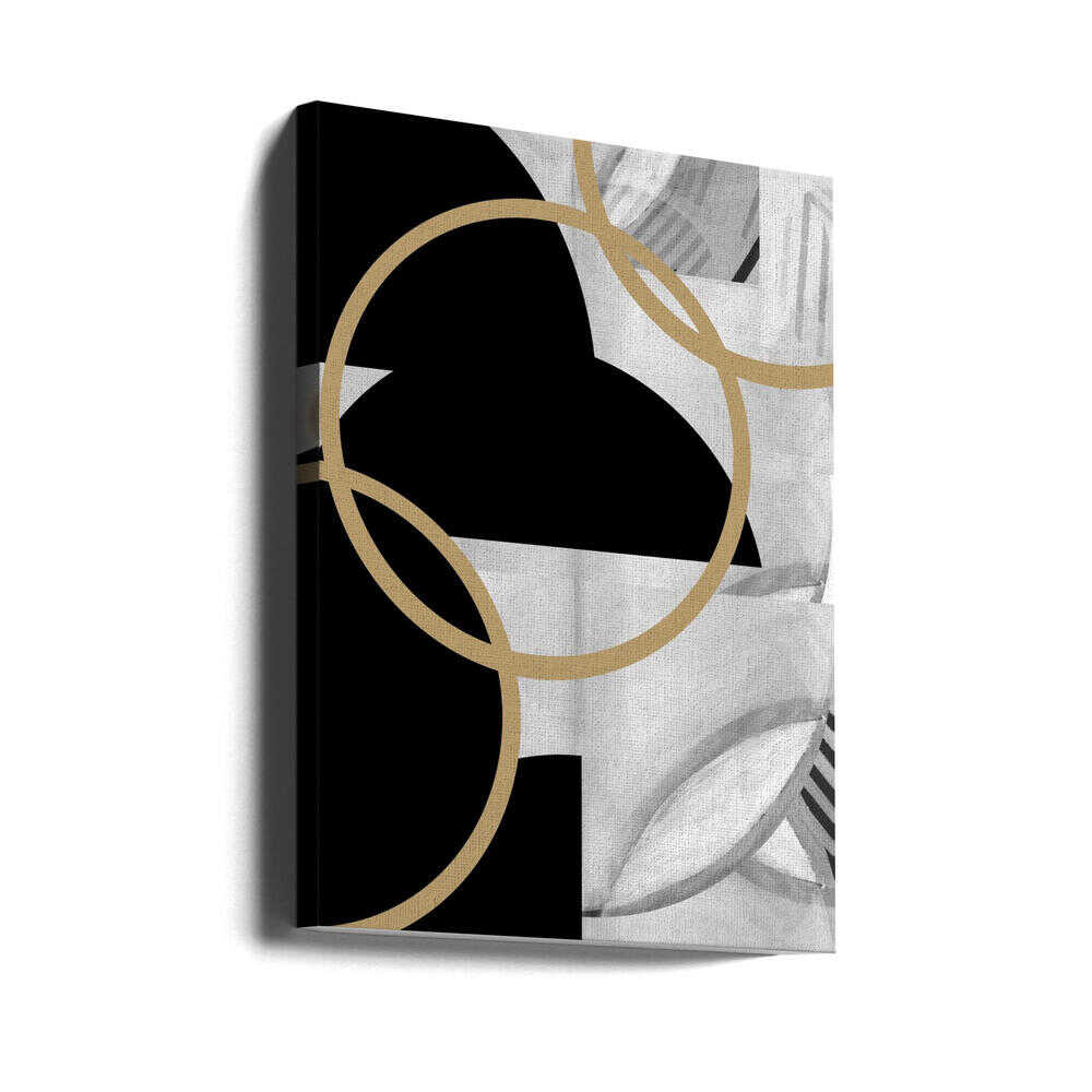 Wall art Black and White Stripes Gold Spheres No3