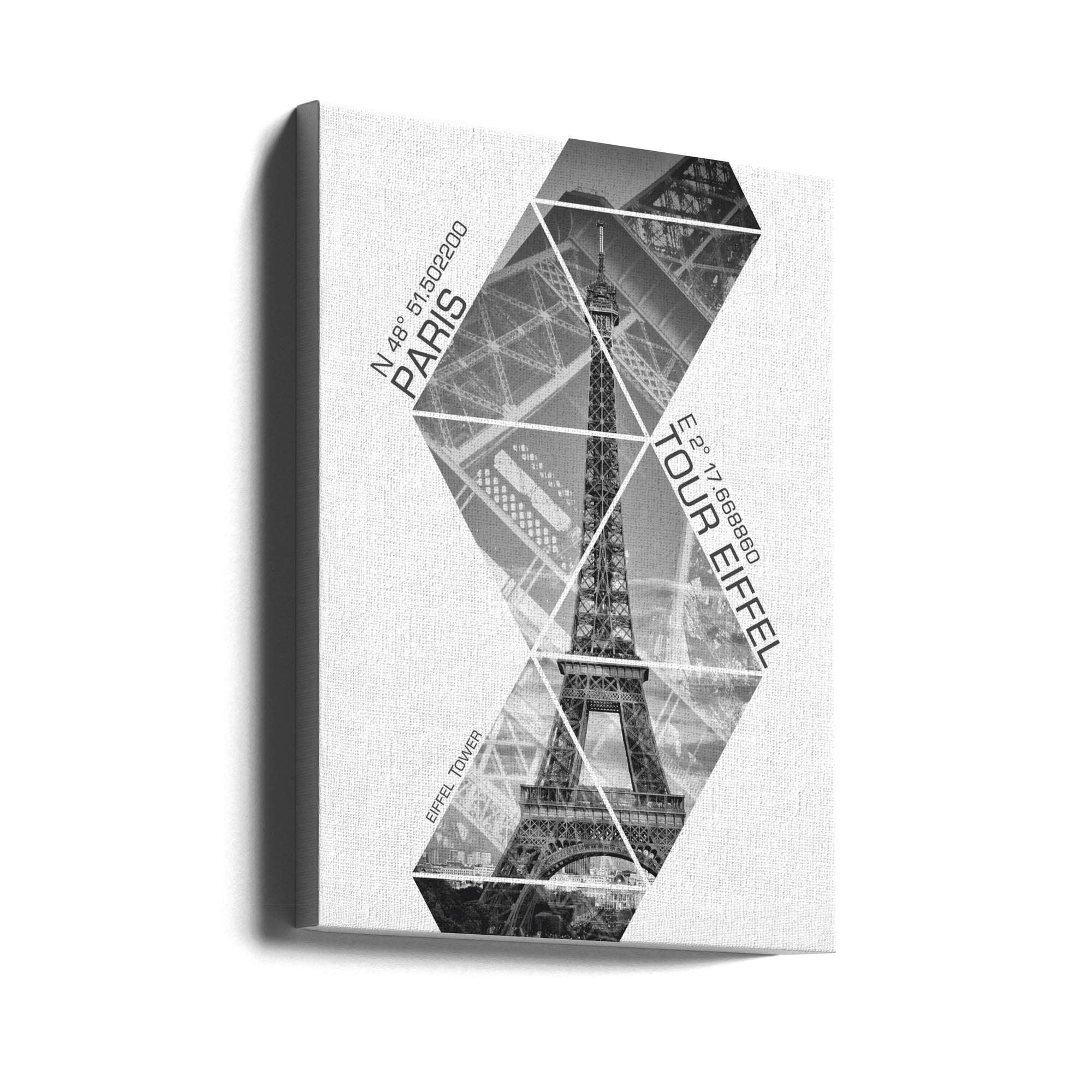 Landscape Photography Canvas Print-wall-art-coordinates-paris-eiffel-tower-monochrome-24X36