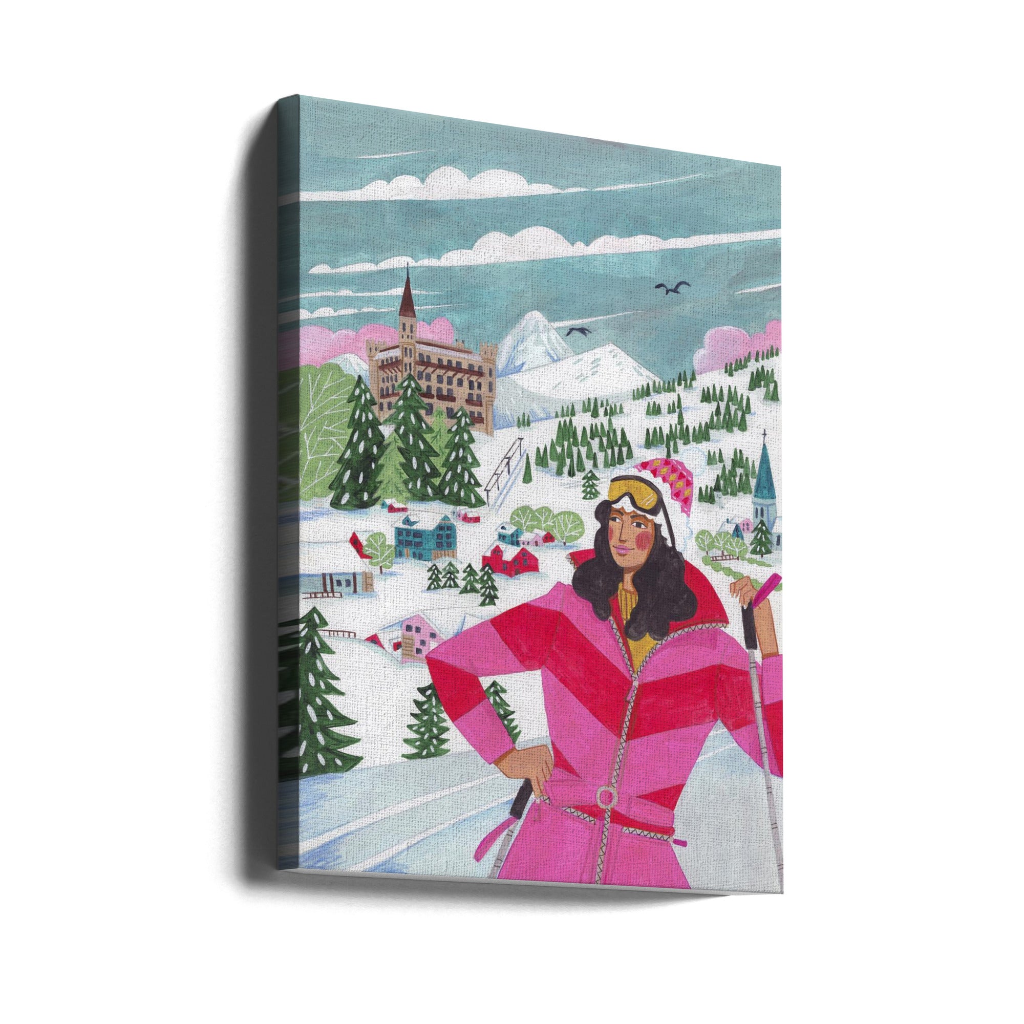 Wall art Winter Scene Woman Skiing Canvas Print