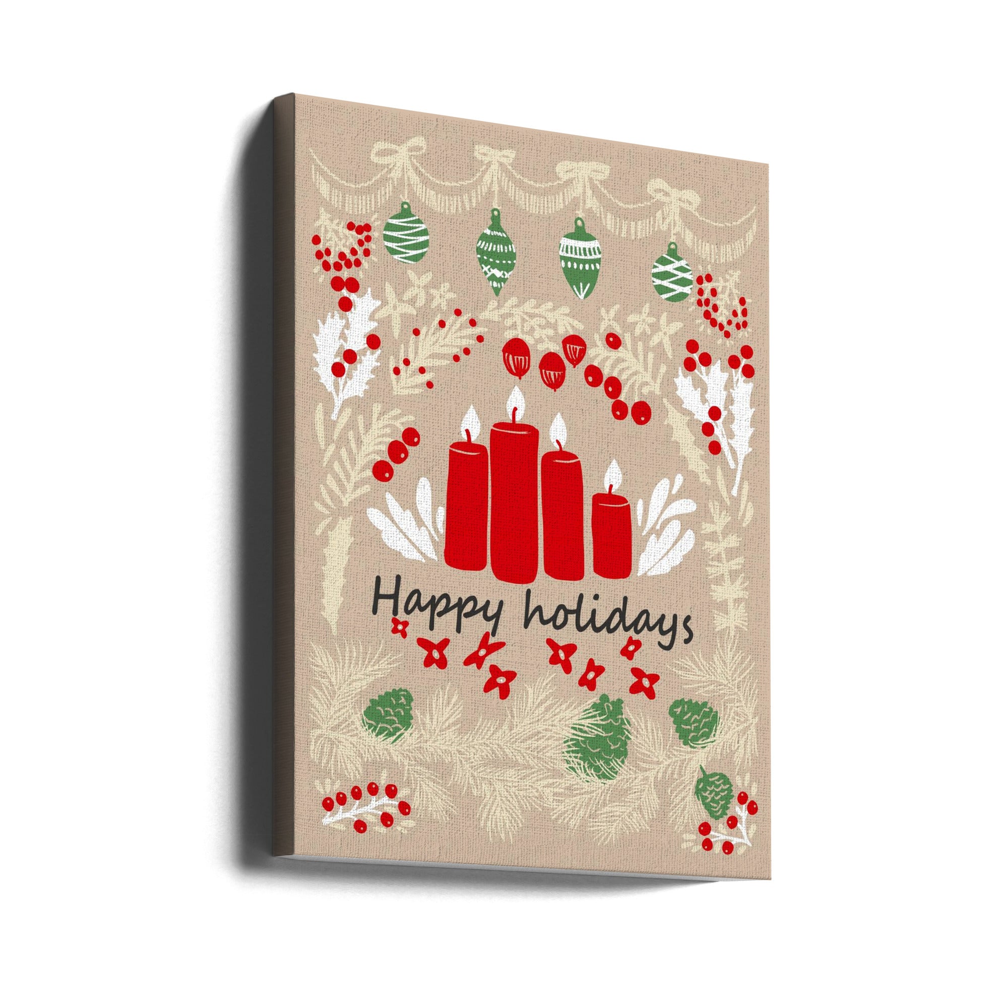 Wall art happy holidays - folk art illustration