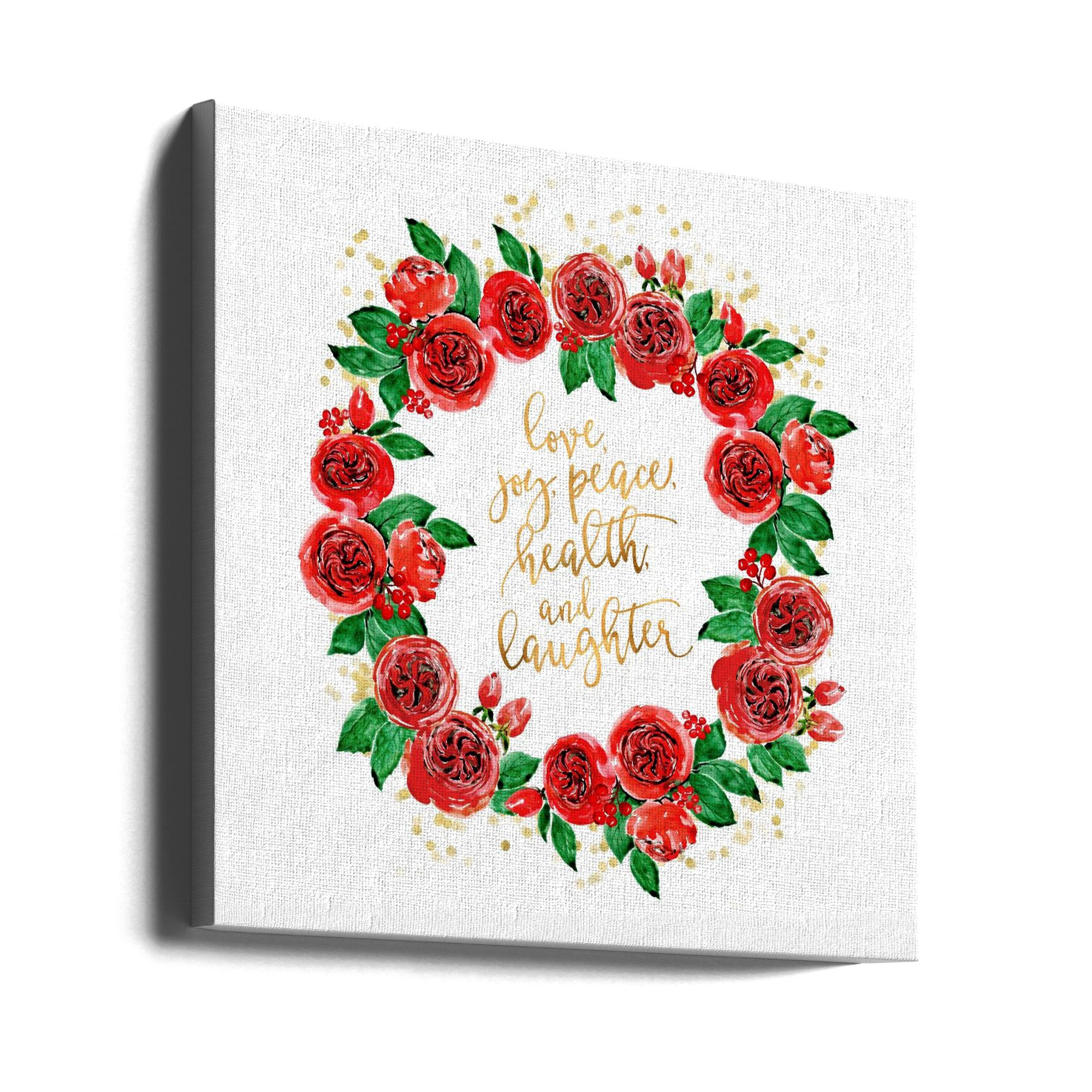 Wall art Holiday wishes wreath of red English roses