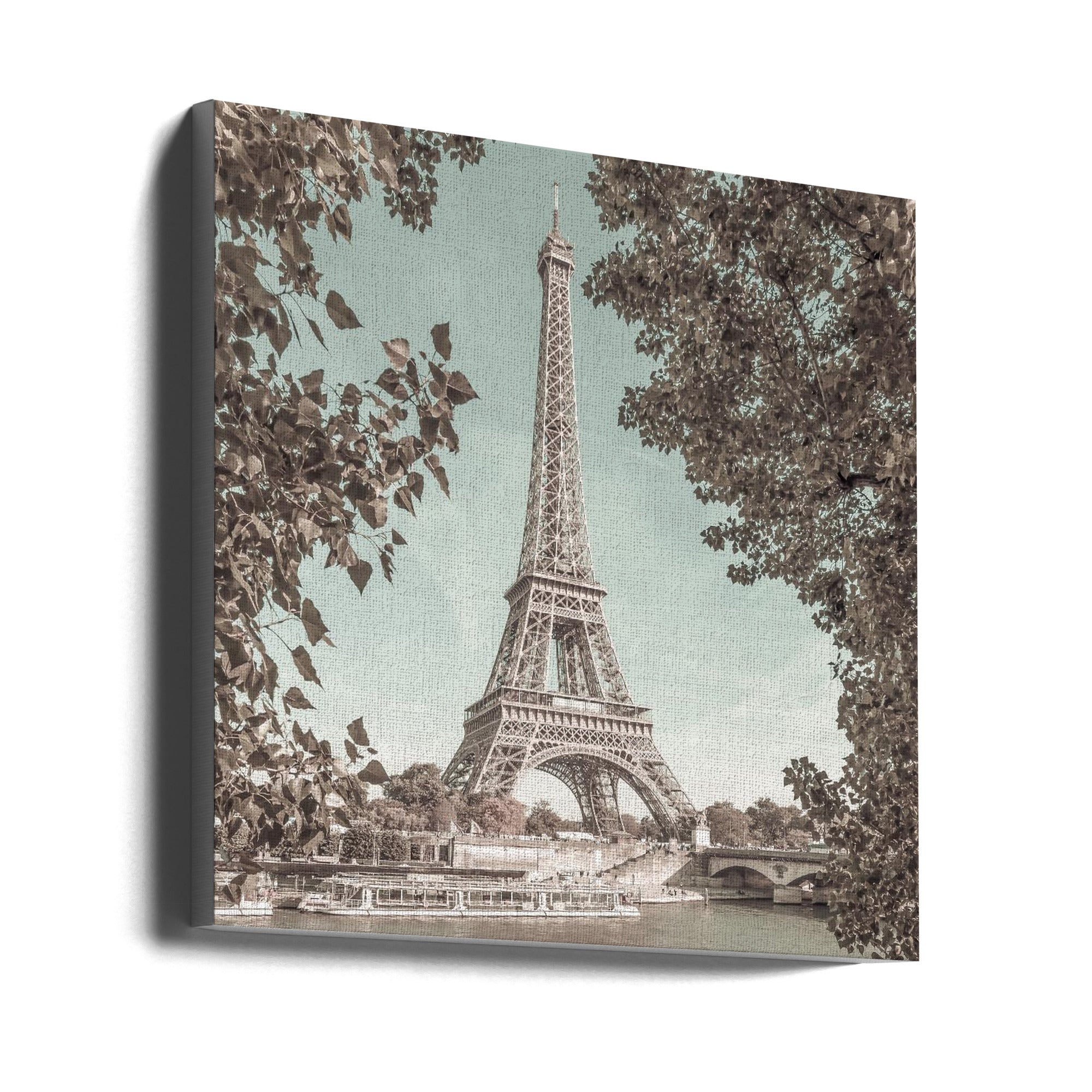 Landscape Photography Canvas Print-wall-art-paris-eiffel-tower-amp-river-seine-urban-vintage-style-24X24