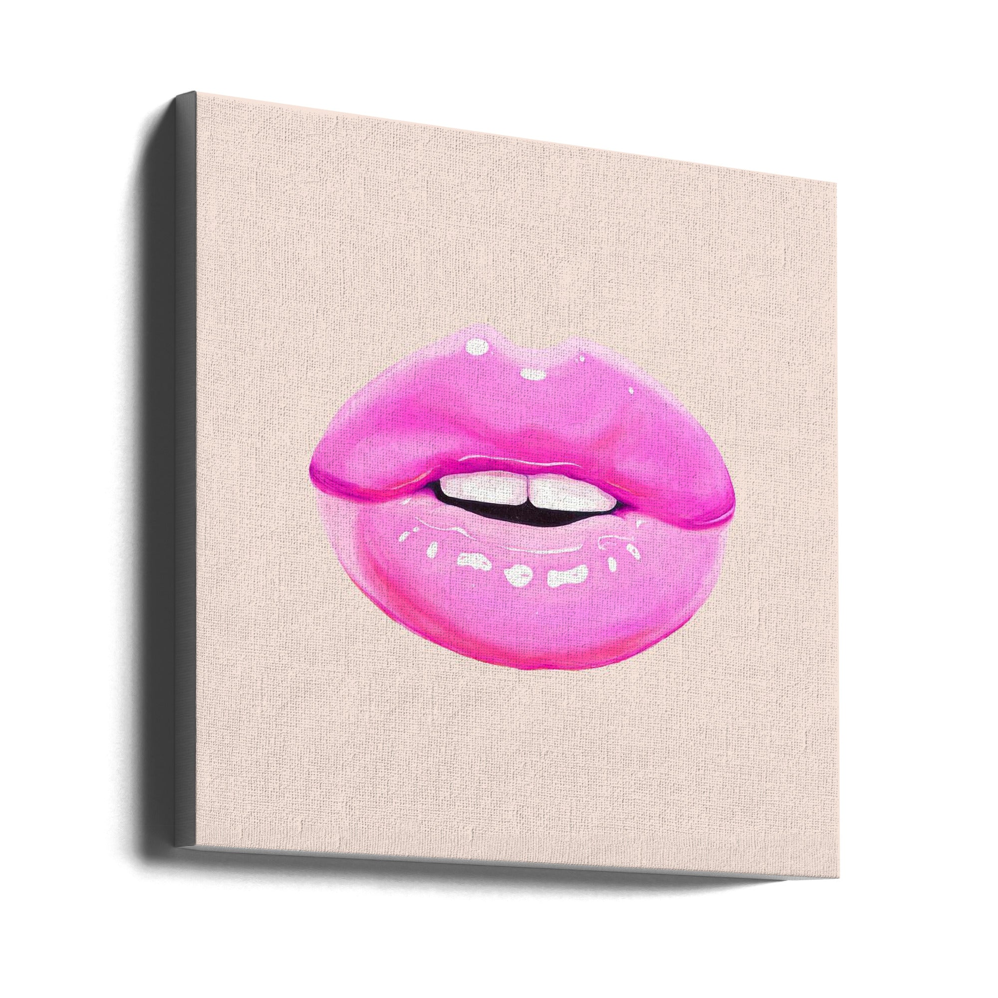 Wall art Pink Lips 24X24inch In Black Floating Frame