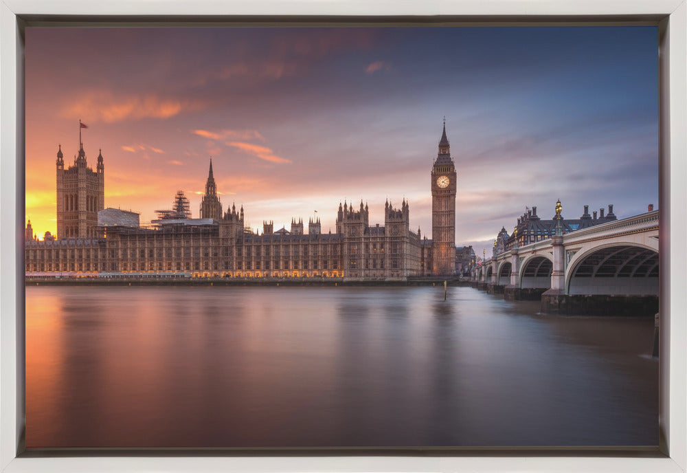 Wall Art London Palace of Westminster Sunset 36X24inch In Black Floating Frame