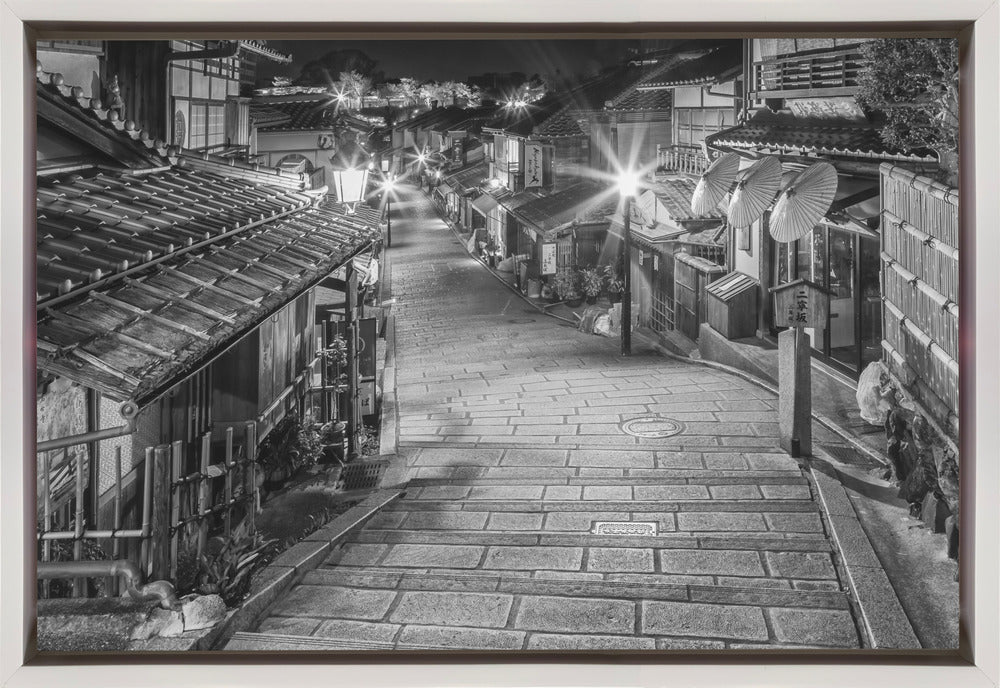 Wall art Ninen-zaka in historic Kyoto in the evening - monochrome