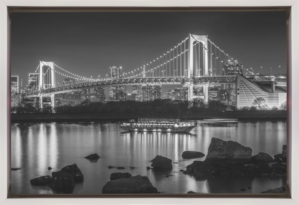 Wall art Charming Rainbow Bridge with Tokyo Skyline in the evening - monochrome panorama