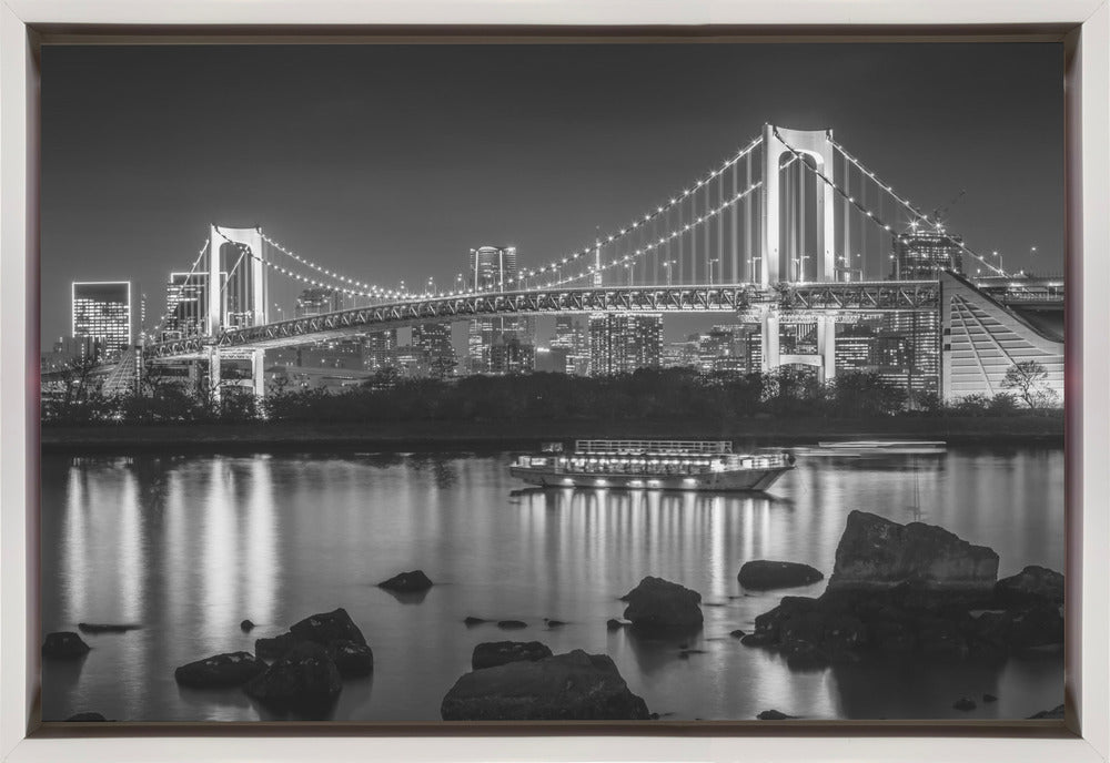 Wall art Gorgeous Rainbow Bridge with Tokyo Skyline in the evening - monochrome