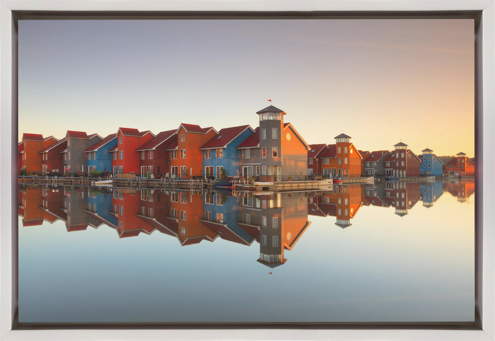 Wall Art Colourful village 36X24inch In Black Floating Frame