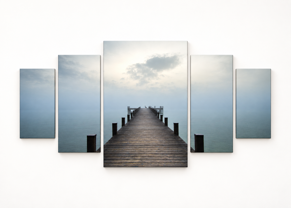Pier into the Mist Compact 5 gallery-wrapped canvas set; illustrative front view, see size guide for dimensions