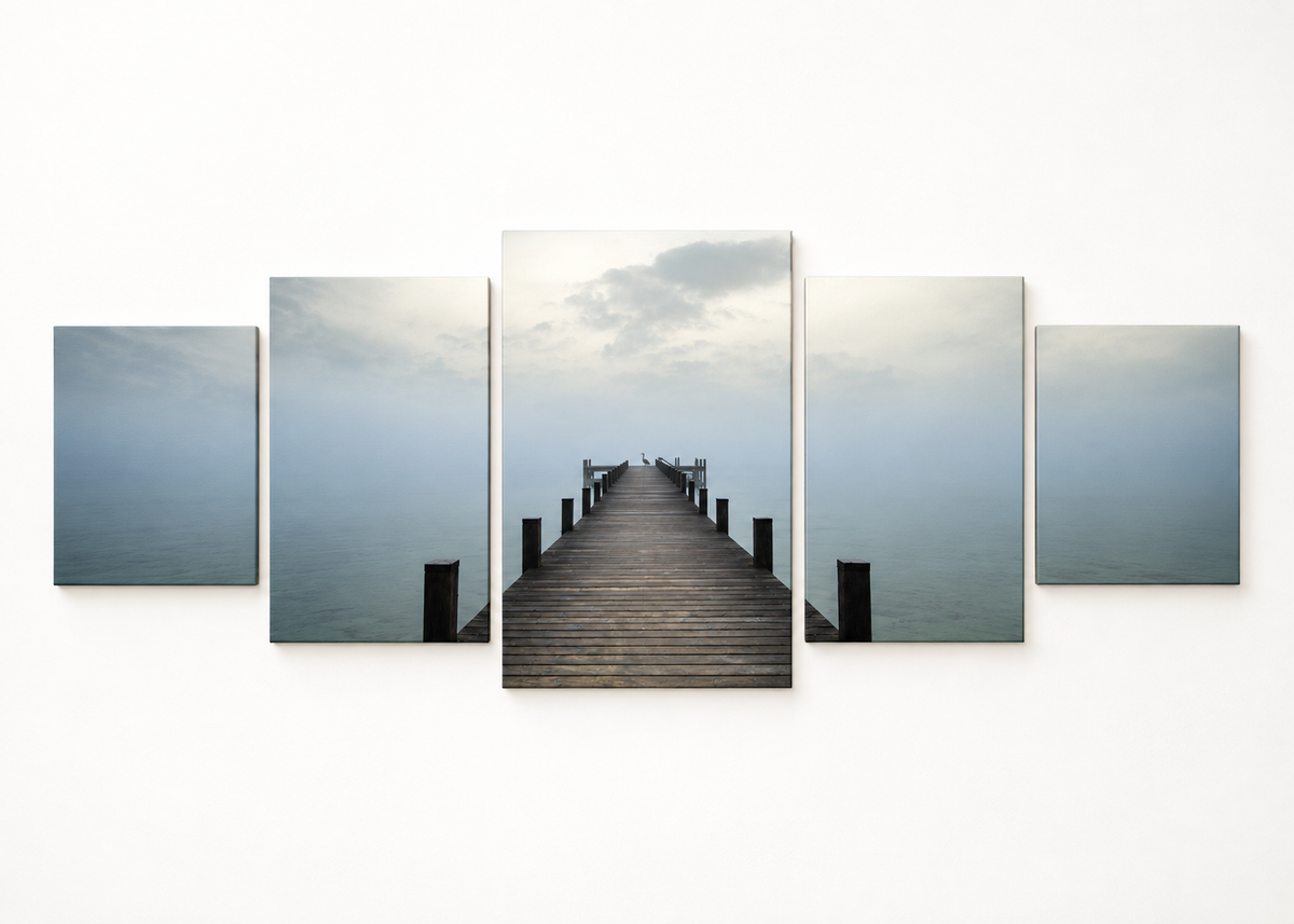Pier into the Mist Statement 5 gallery-wrapped canvas set; illustrative front view, see size guide for dimensions