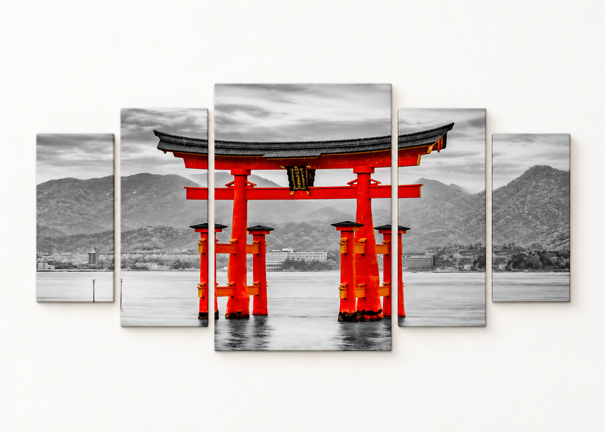Red Torii Gate Compact 5 gallery-wrapped canvas set; illustrative front view, see size guide for dimensions
