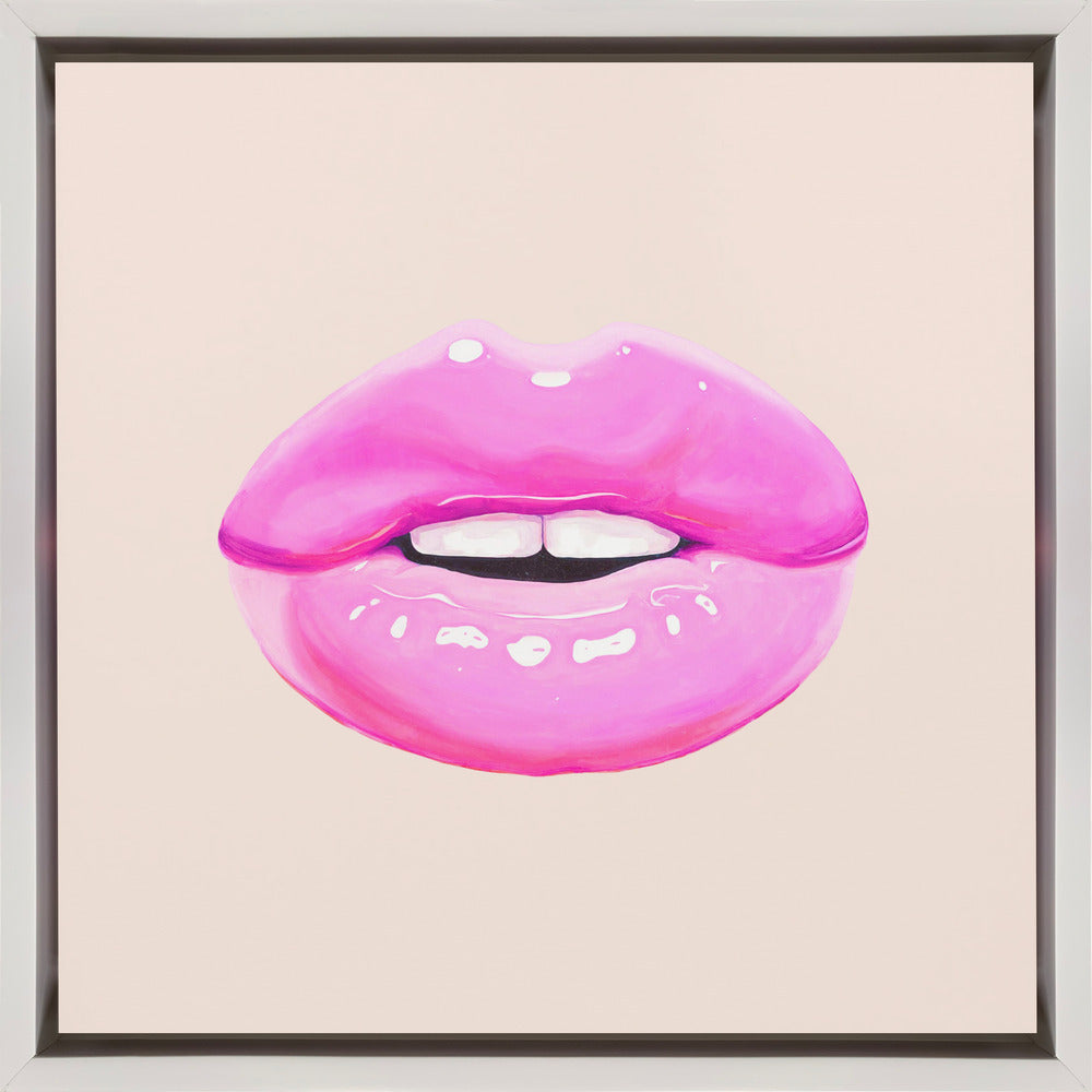 Wall art Pink Lips 24X24inch In White Floating Frame