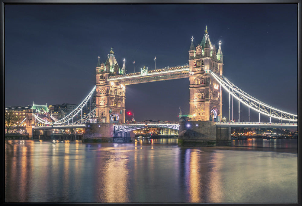 Wall Art Night at The Tower Bridge 36X24inch In White Floating Frame