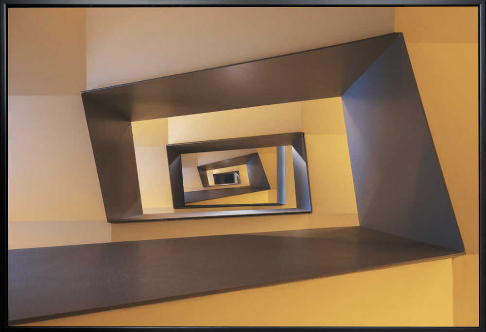 Wall art Several geometric forms in shades from yellow to brown of a staircase in Frankfurt