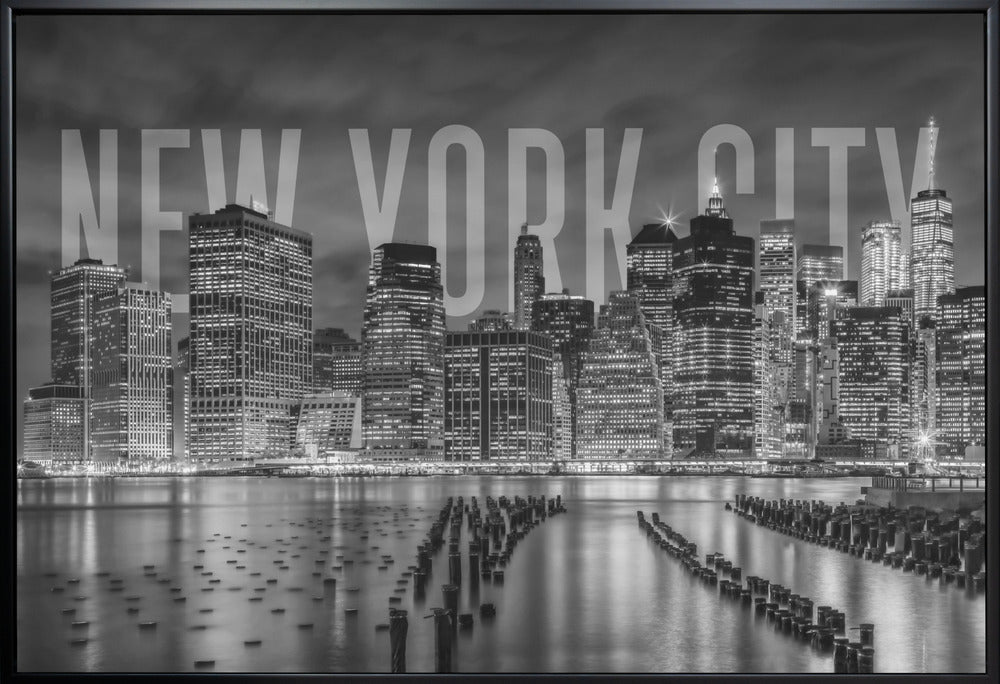 Landscape Photography Canvas Print-wall-art-new-york-city-skyline-monochrome-48X36