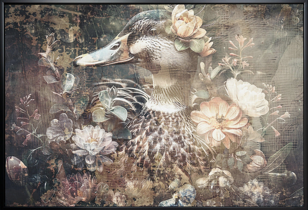 Abstract Art Canvas Print-wall-art-duck-animal-vintage-art-illustration-wallart-06-48X36