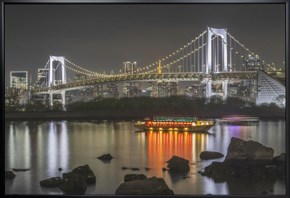 Landscape Photography Canvas Print-wall-art-gorgeous-rainbow-bridge-with-tokyo-skyline-in-the-evening-48X36