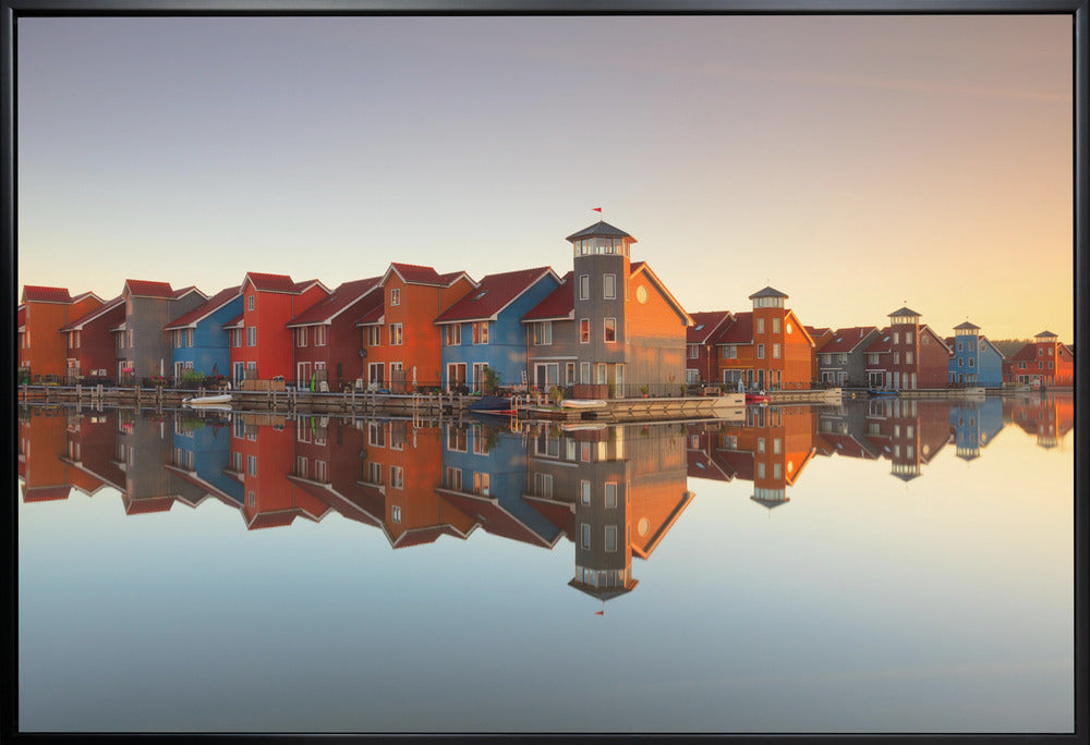 Wall Art Colourful village 36X24inch In White Floating Frame