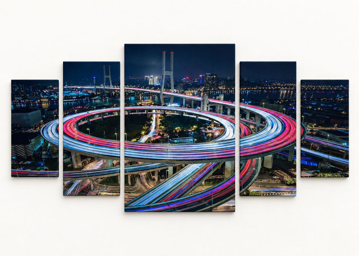 City Interchange Light Trails Compact 5 gallery-wrapped canvas set; illustrative front view, see size guide for dimensions