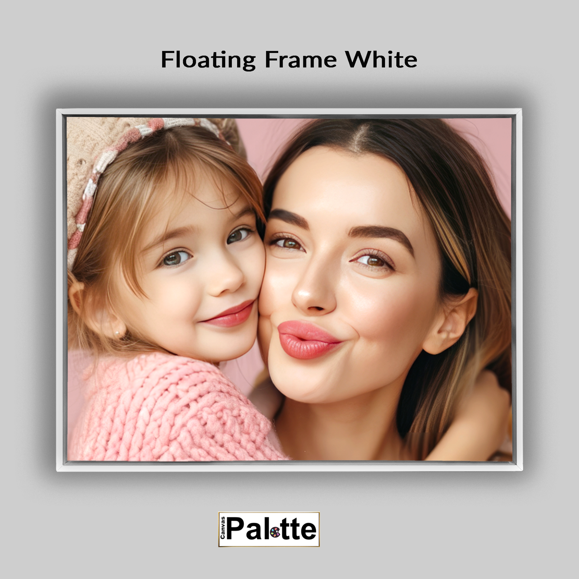 Example white floating frame for canvas printed at Canvas Palette
