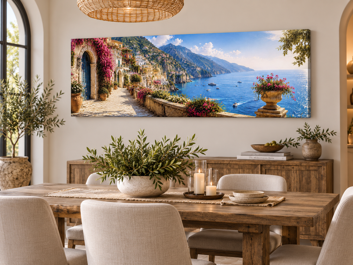 Mediterranean Escape panoramic coastal canvas wall art, view 2
