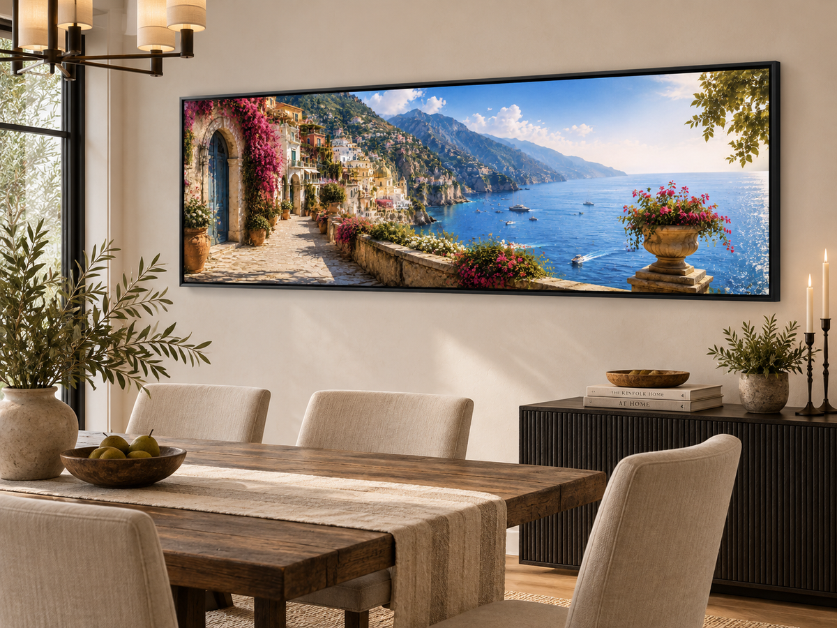 Mediterranean Escape panoramic coastal canvas wall art, view 5