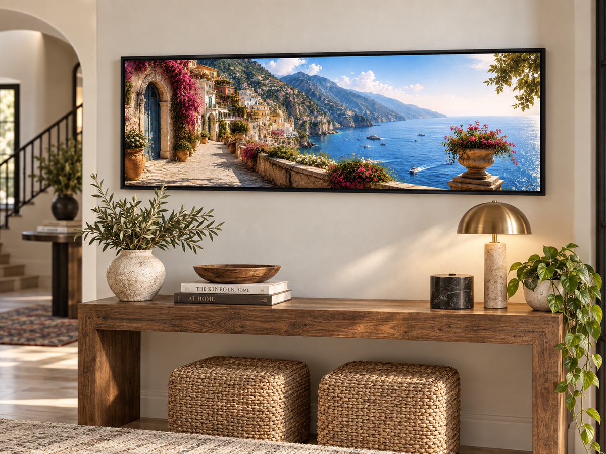 Mediterranean Escape panoramic coastal canvas wall art, view 6