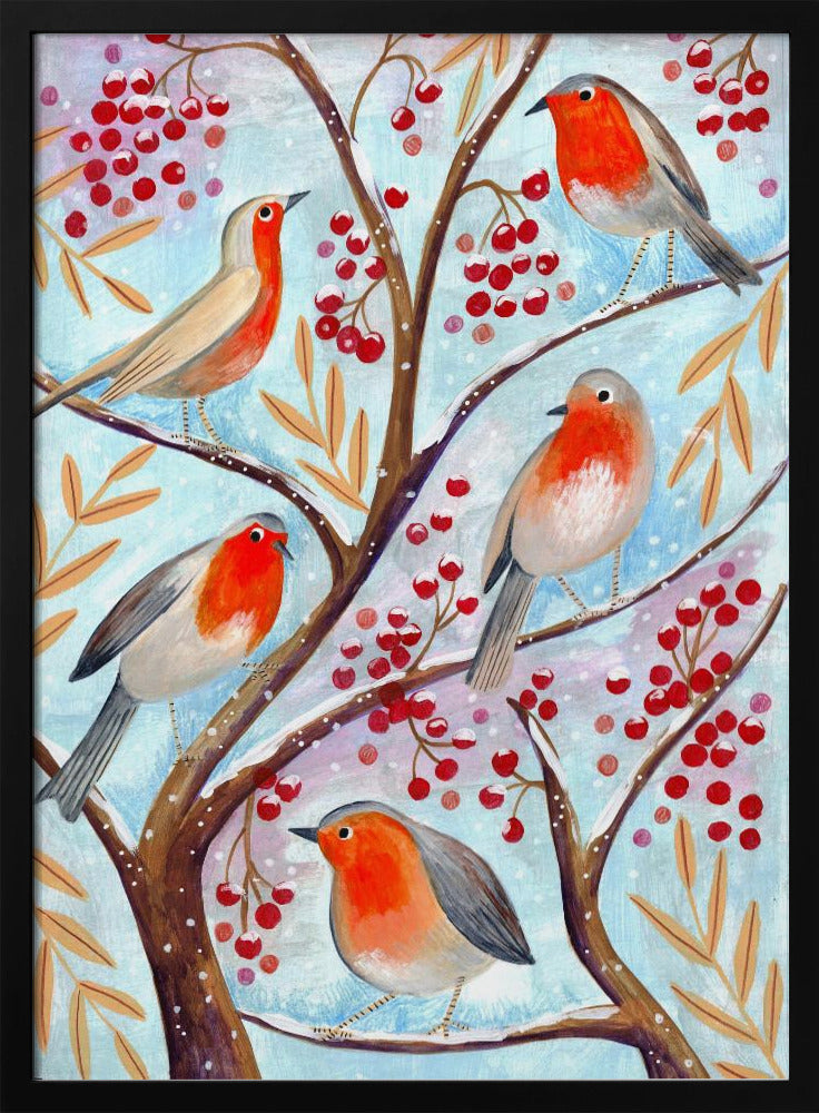 Wall art Winter birds robins Christmas snow Canvas Prints