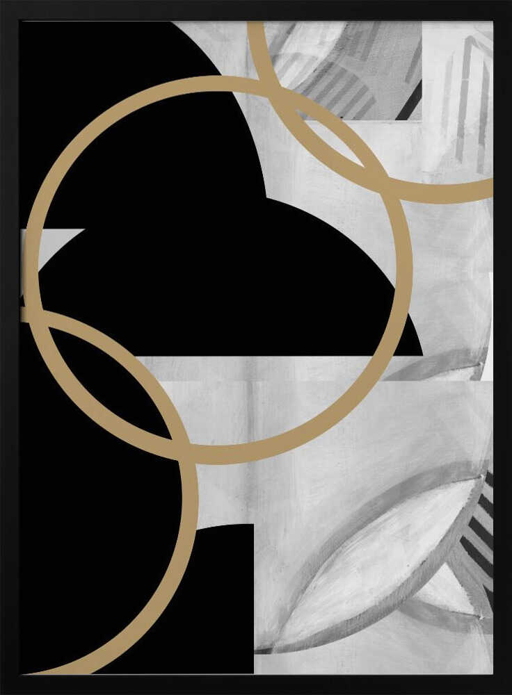 Wall art Black and White Stripes Gold Spheres No3