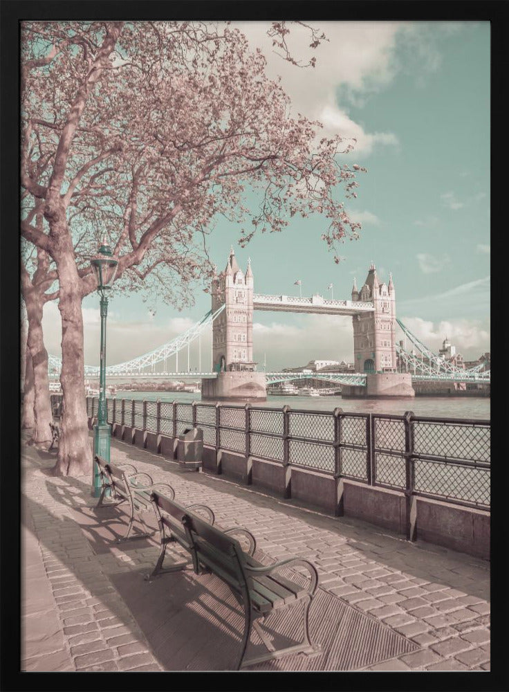 Landscape Photography Canvas Print-wall-art-london-thames-riverside-amp-tower-bridge-urban-vintage-style-36X48