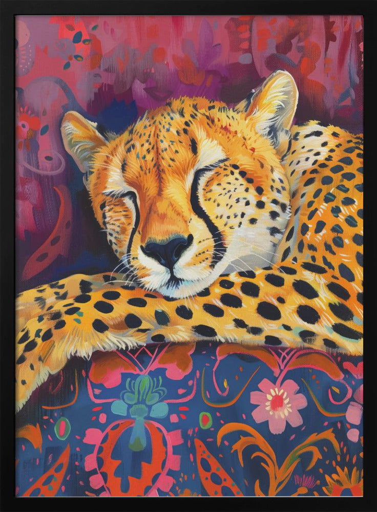 Wall art Resting Cheetah 36X48inch In Black Floating Frame