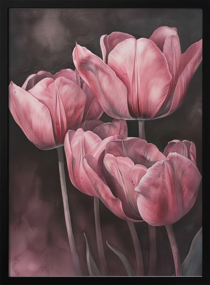 Wall art Purple Tulip 5 36X48inch In Black Floating Frame