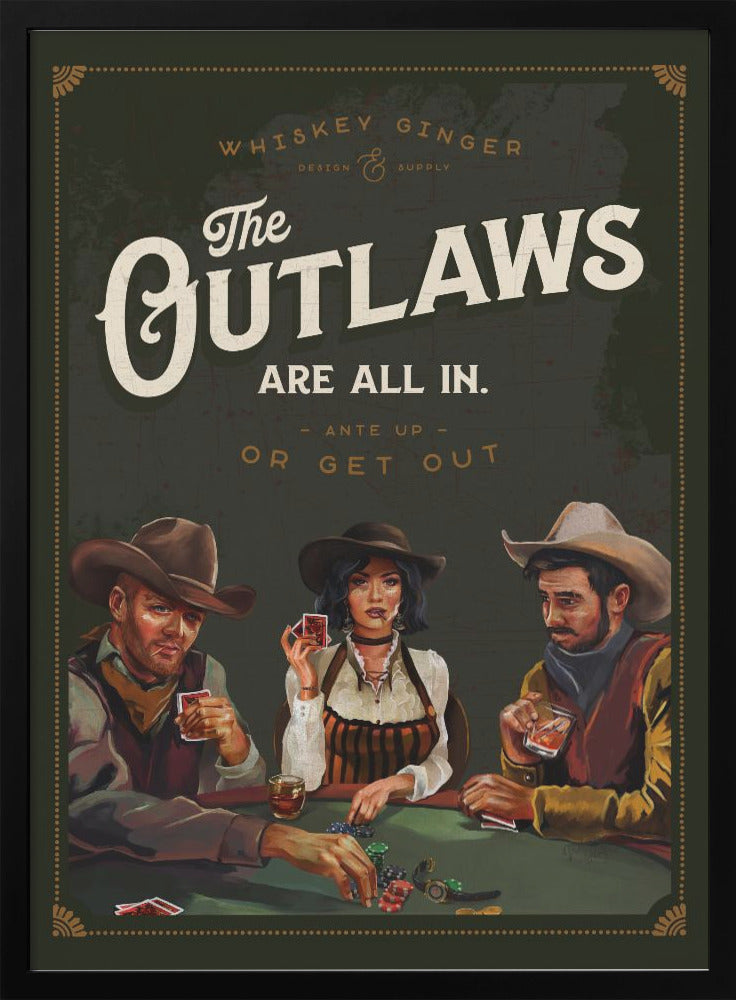  Outlaws Are All In Cool Cowboy Poker Art Wall Artwork Gallery Wrapped (Ready to Hang)
