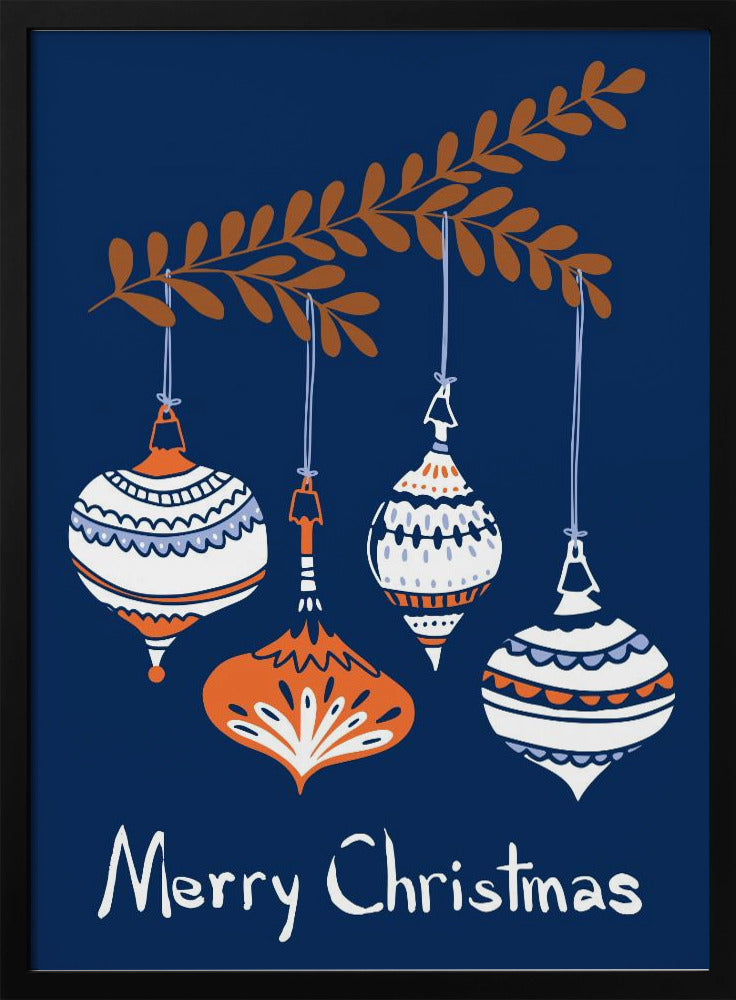 Wall art Cheerful little Christmas baubles blue