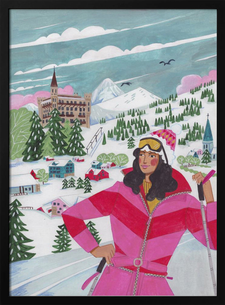 Wall art Winter Scene Woman Skiing Canvas Print