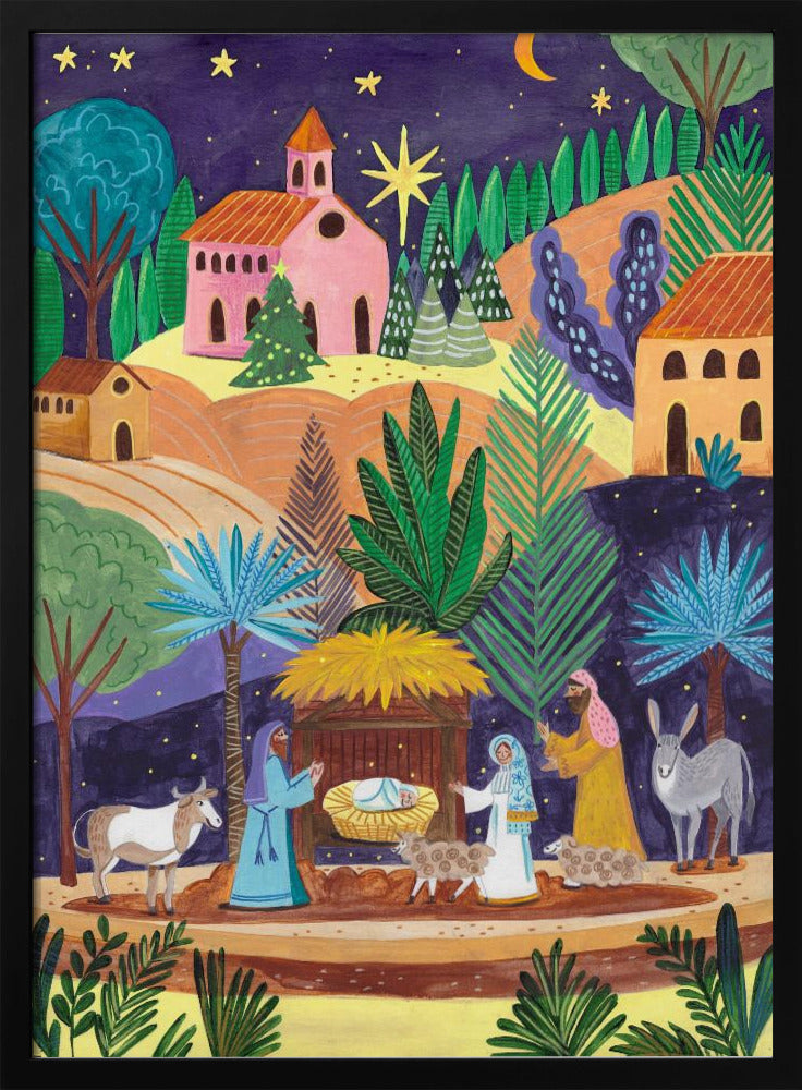 Wall art Nativity Scene starry night Canvas Print