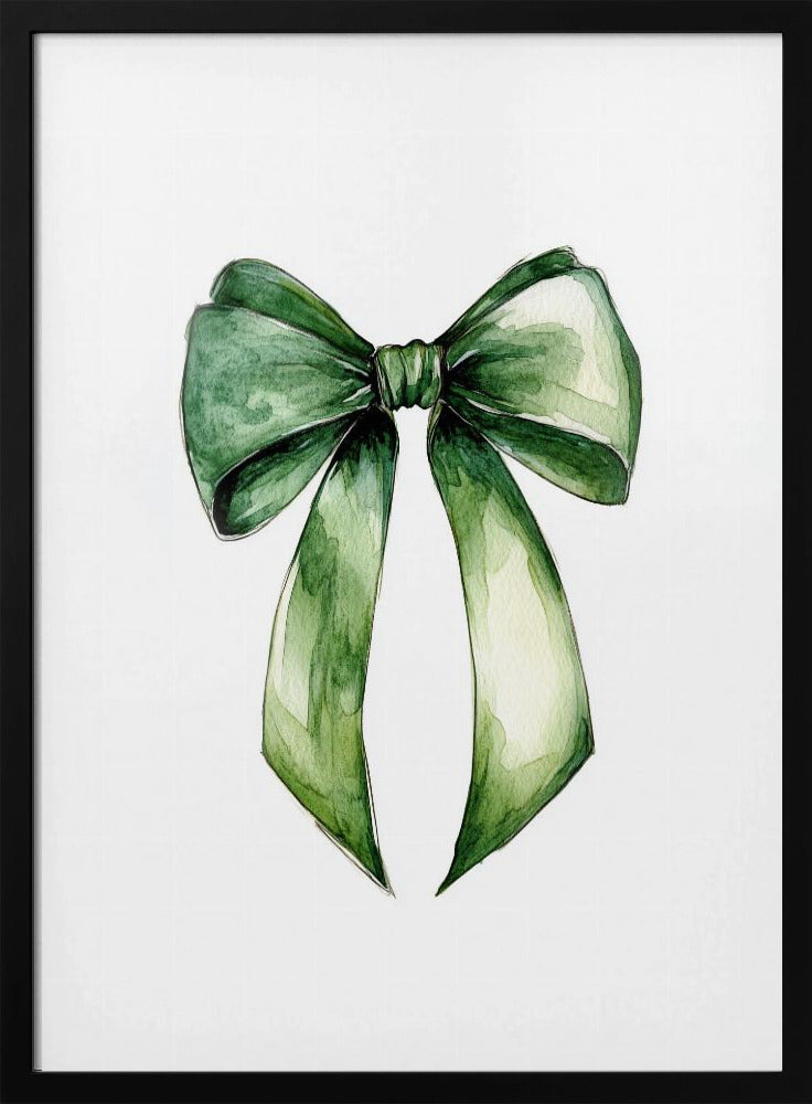 Wall Art Green Bow Water Color Canvas Print