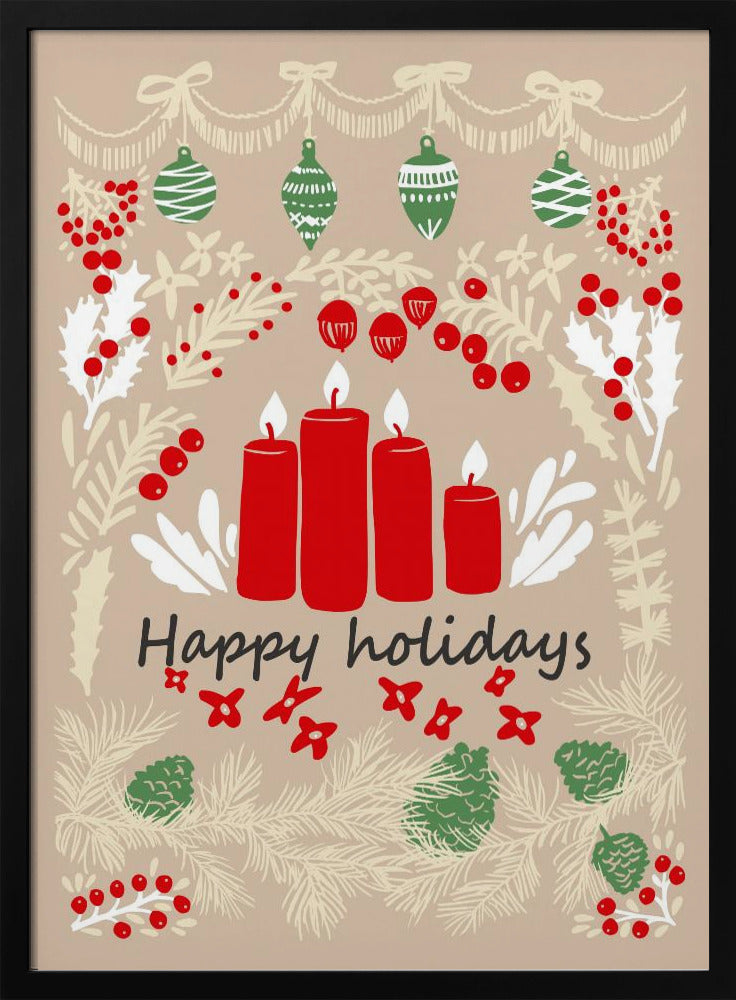 Wall art happy holidays - folk art illustration