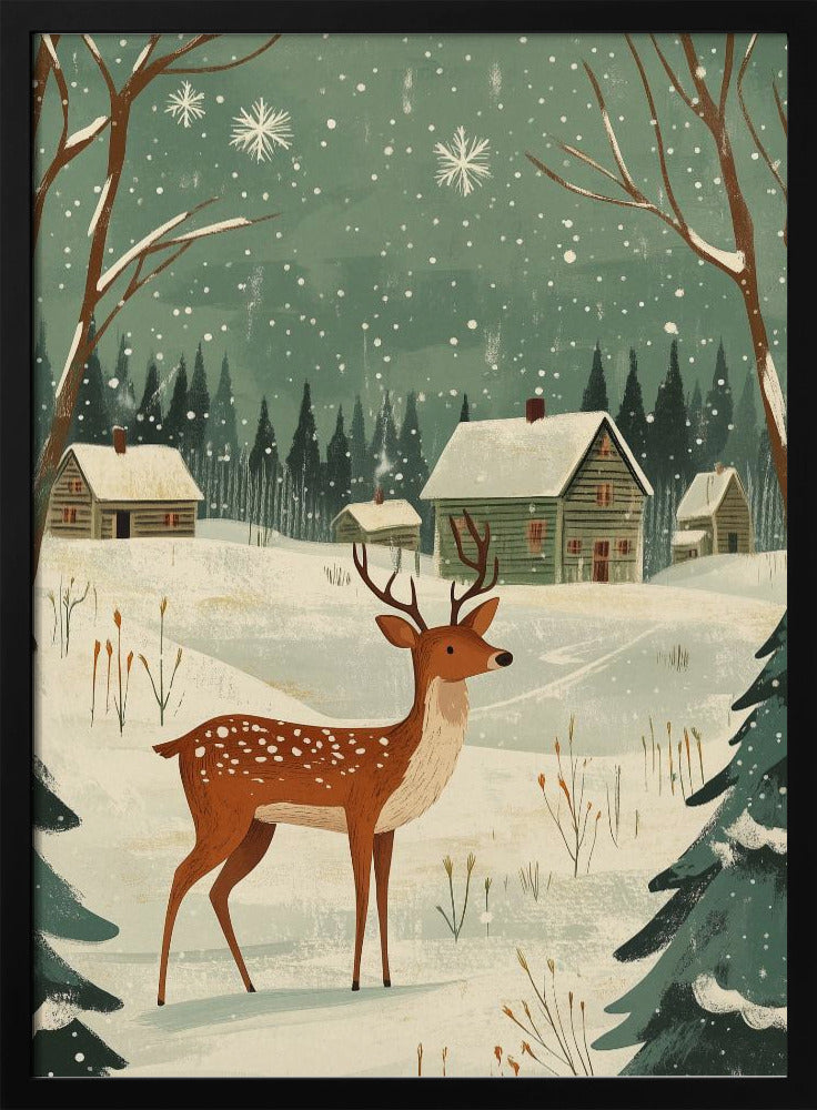 Wall art Deer Winter Holiday Green