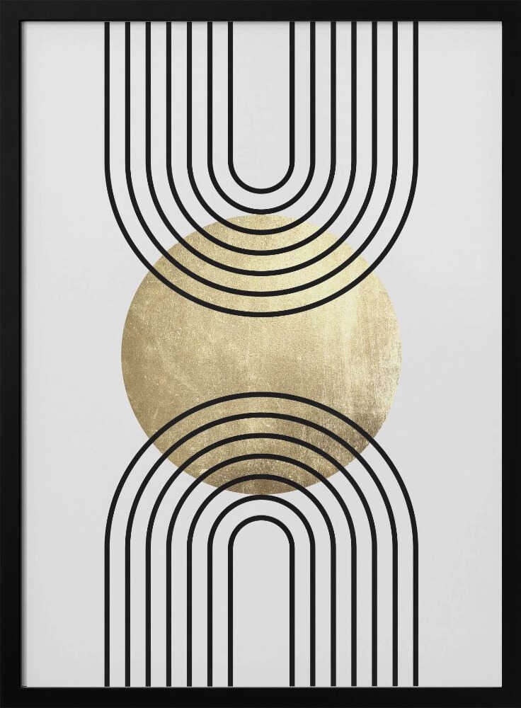 Wall art Golden Textured Circle and Bold Black Lines