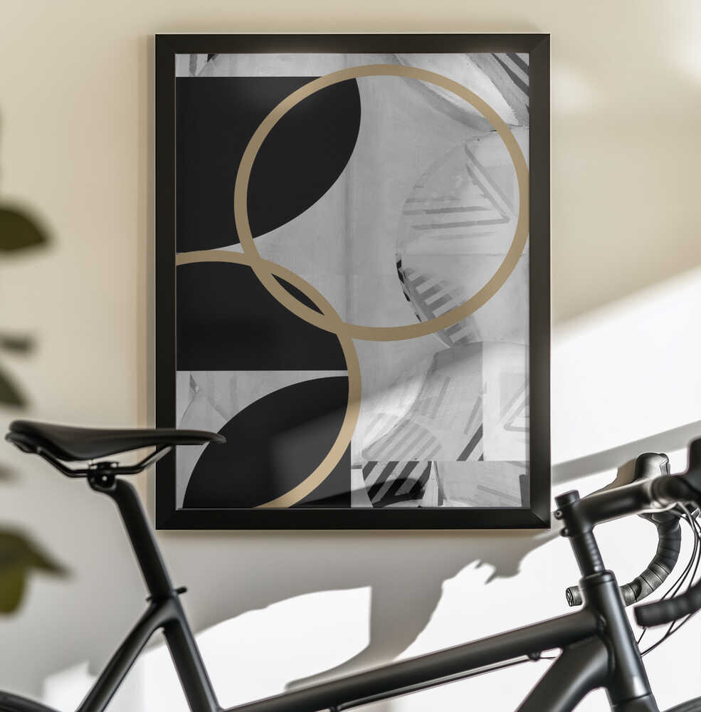 Wall art Black and White Stripes Gold Spheres No1