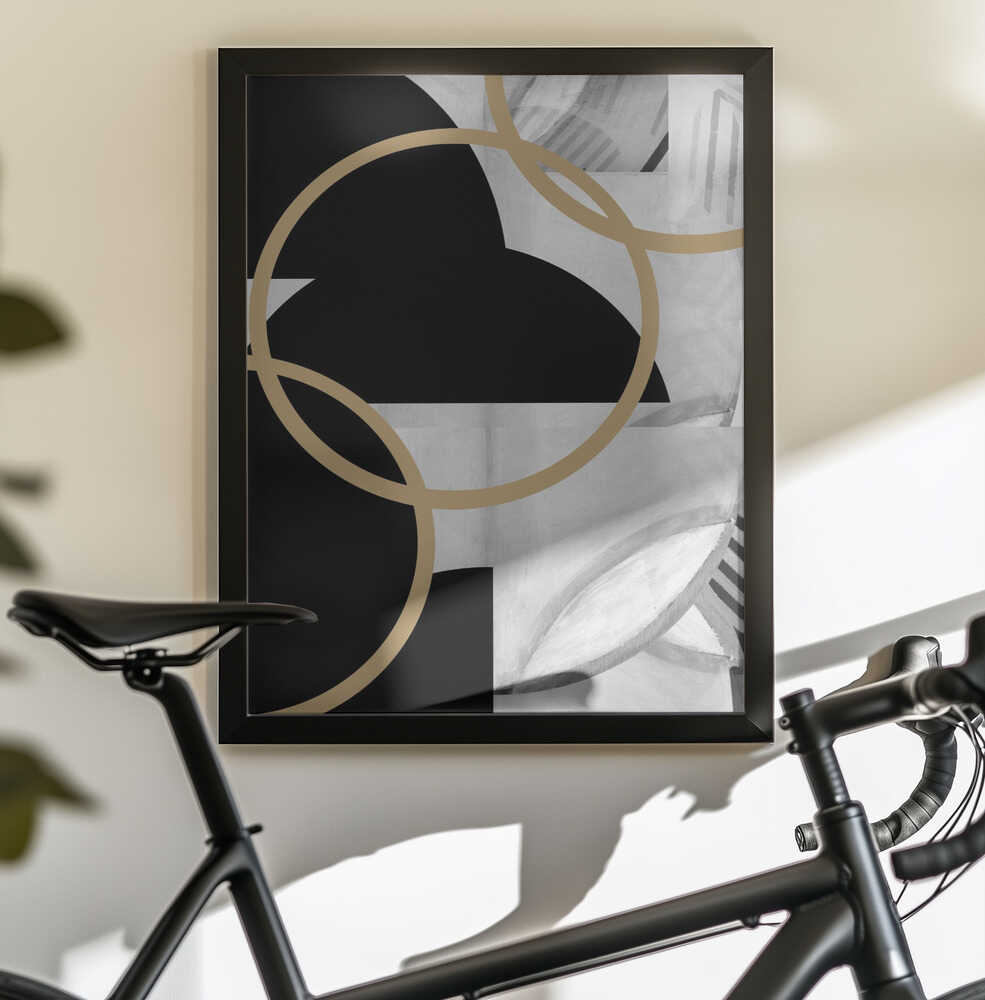 Wall art Black and White Stripes Gold Spheres No3