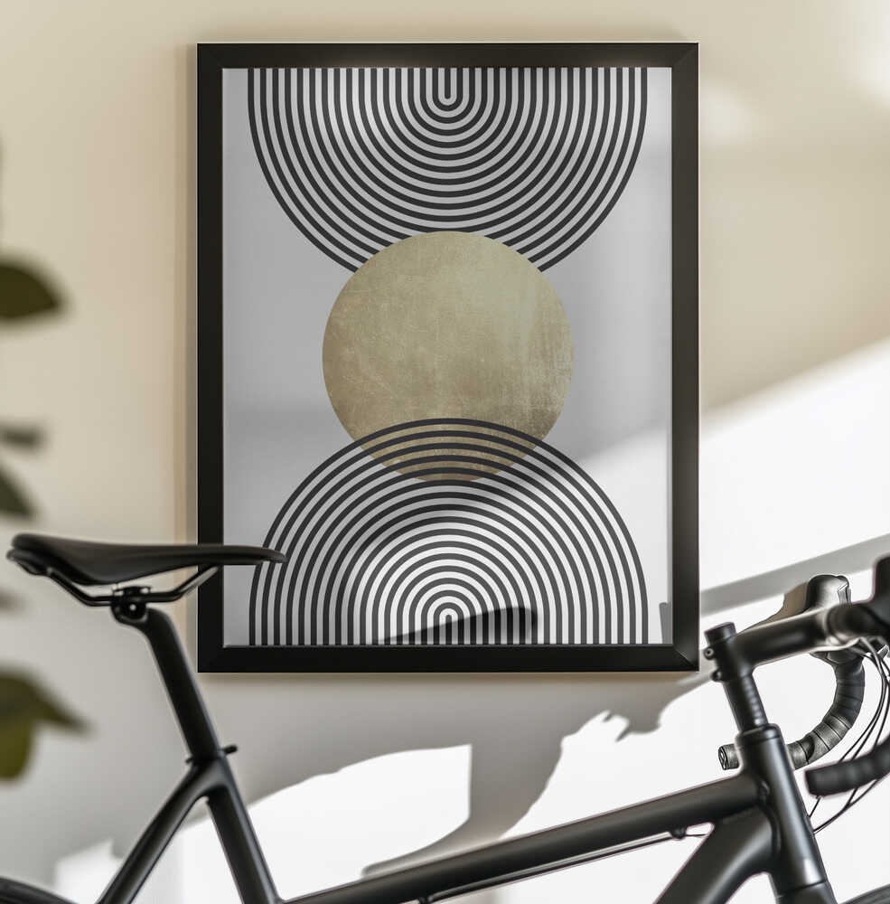 Wall art Golden Textured Circle and Bold Black Lines