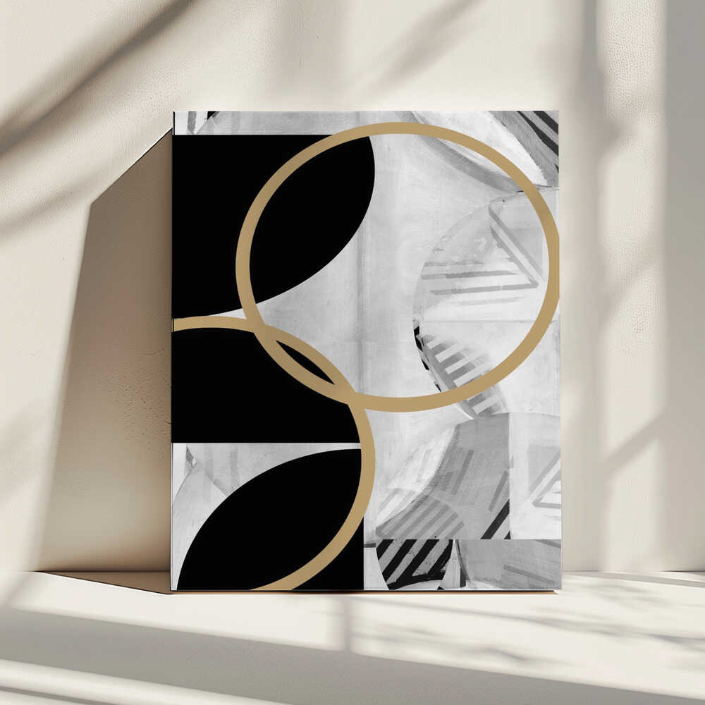 Wall art Black and White Stripes Gold Spheres No1
