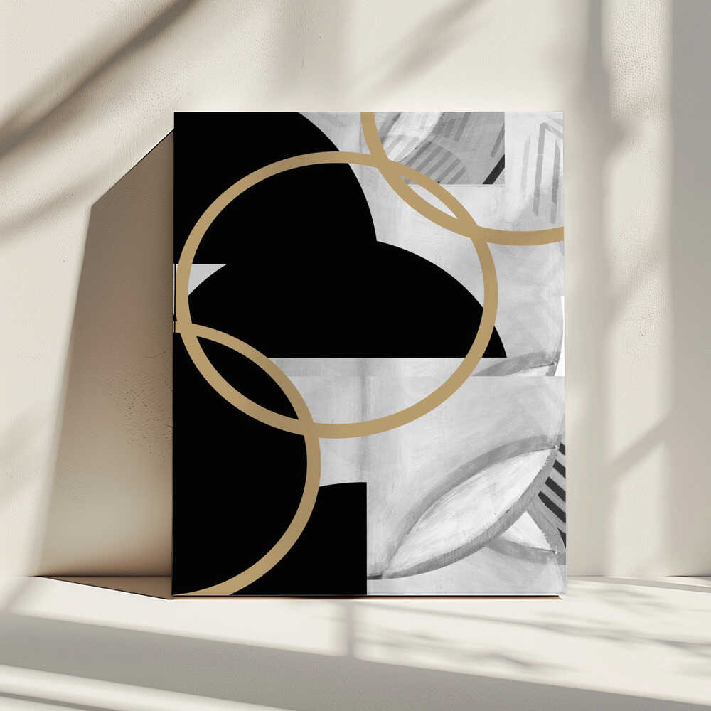 Wall art Black and White Stripes Gold Spheres No3