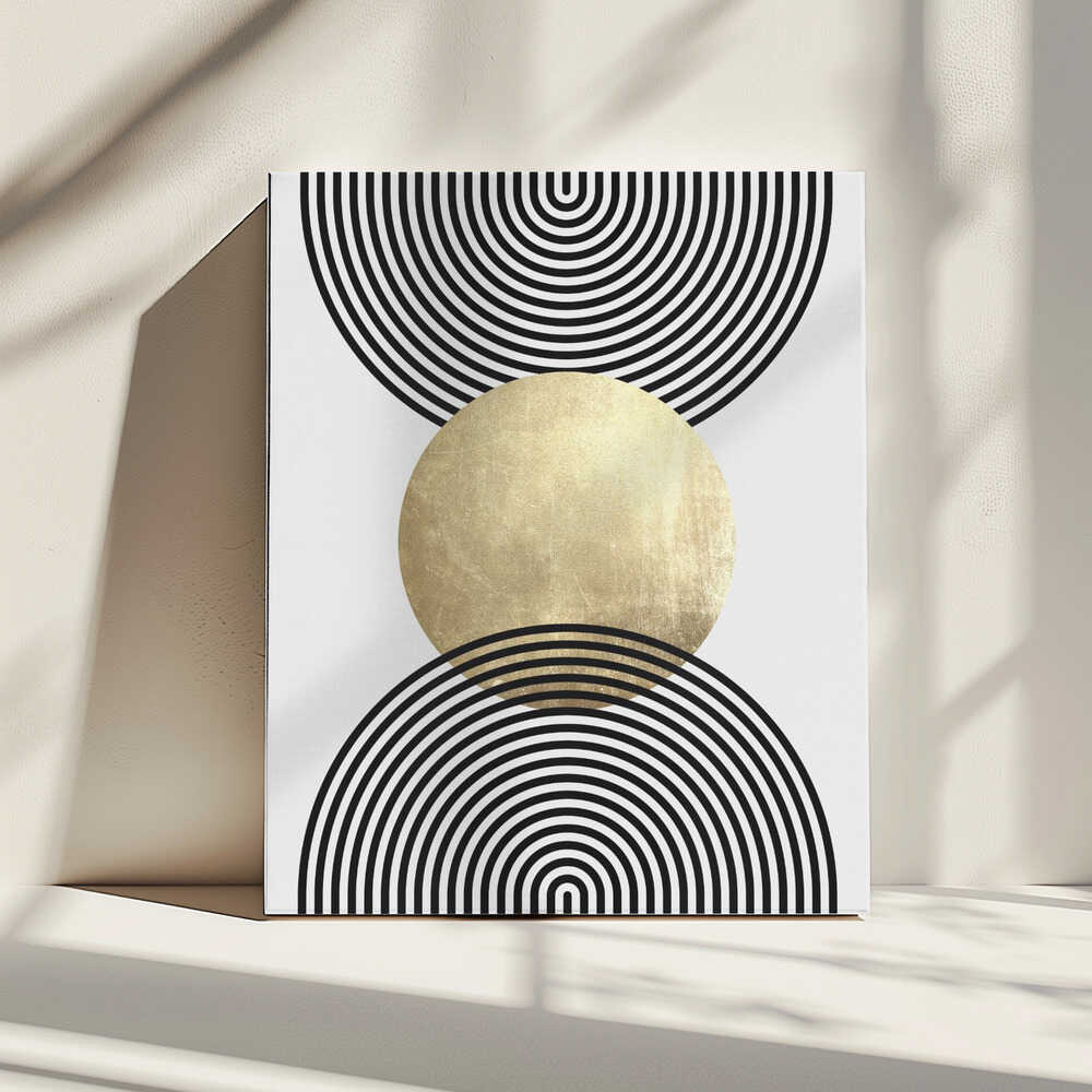 Wall art Golden Textured Circle and Bold Black Lines