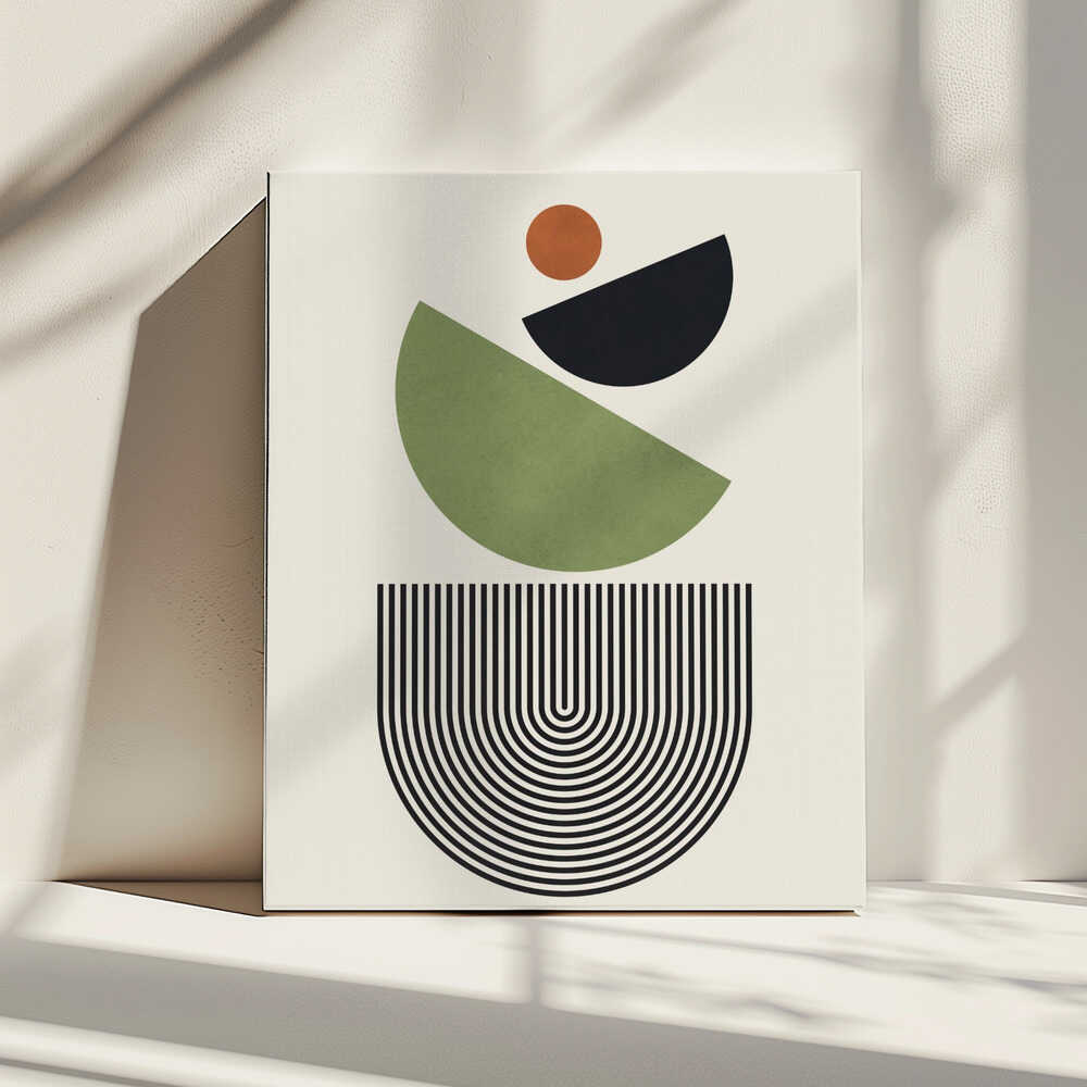 Wall art Geometric Shapes in Green Black and Orange