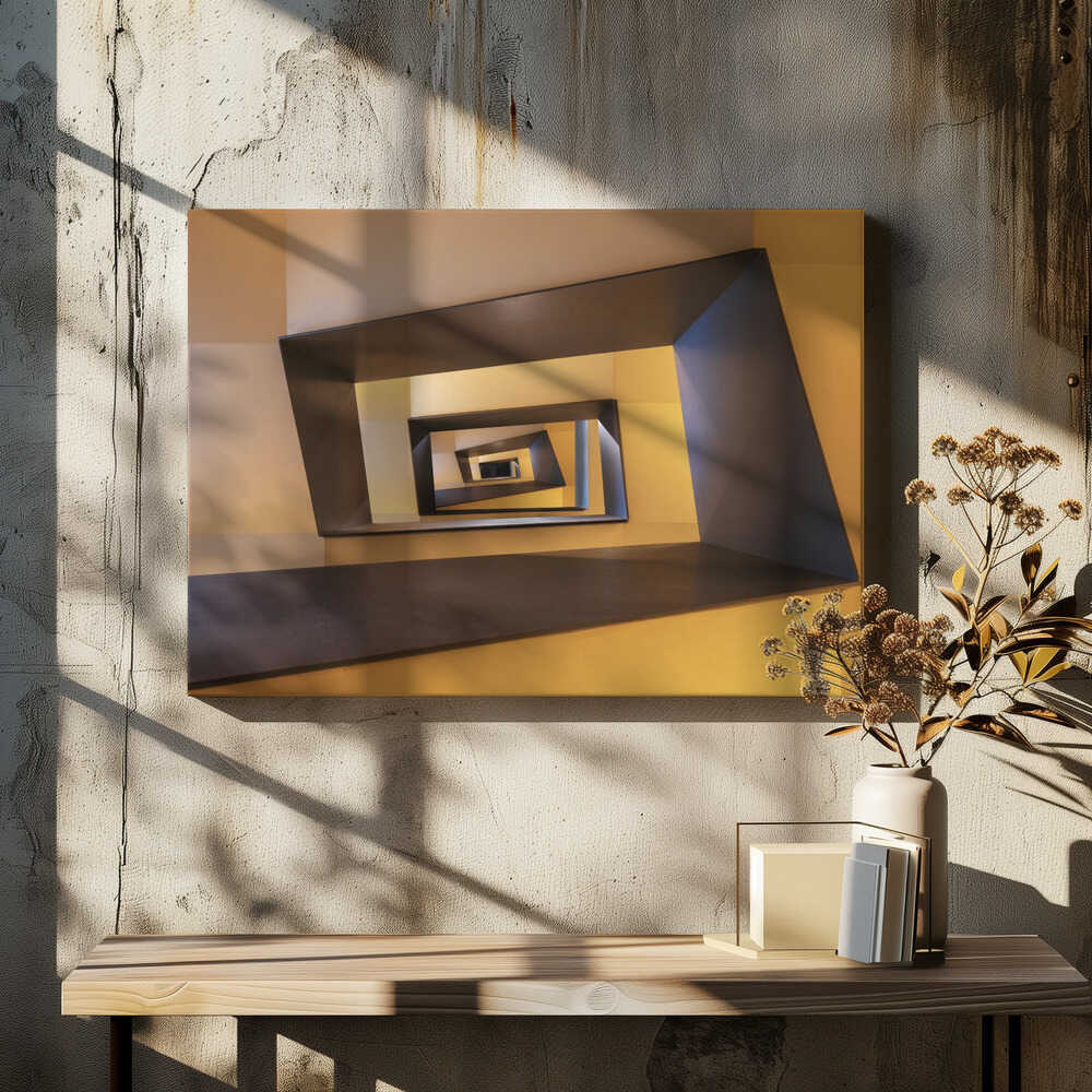 Wall art Several geometric forms in shades from yellow to brown of a staircase in Frankfurt