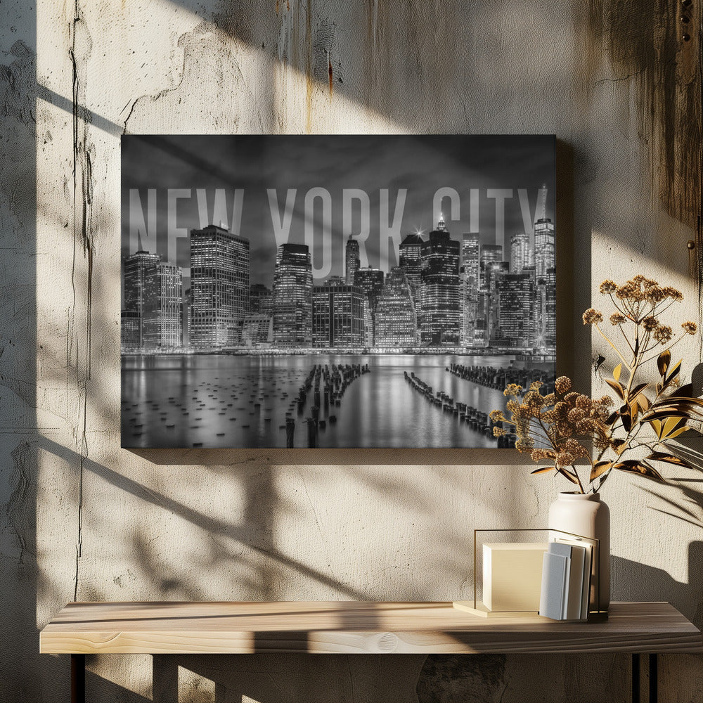 Landscape Photography Canvas Print-wall-art-new-york-city-skyline-monochrome-36X24