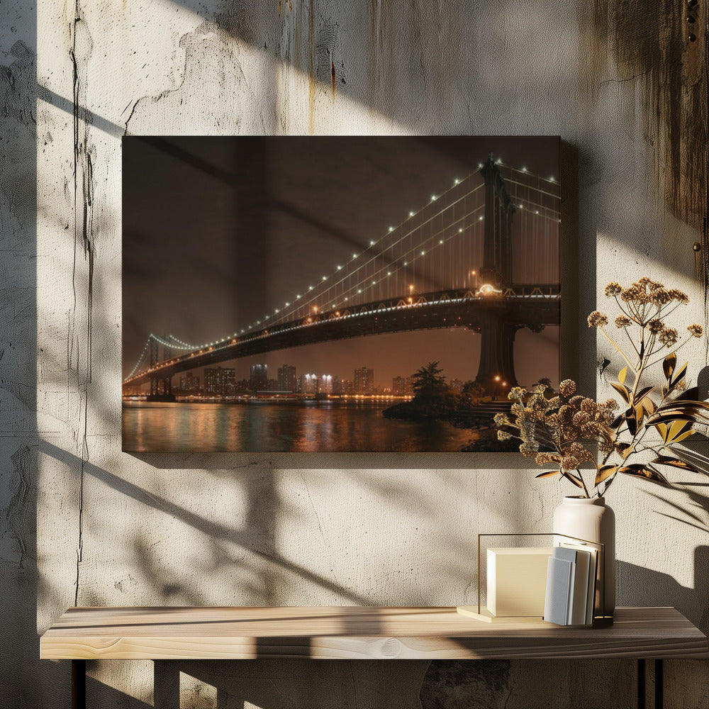 Wall Art The 2 lovers under Manhattan Bridge 36X24inch In Black Floating Frame